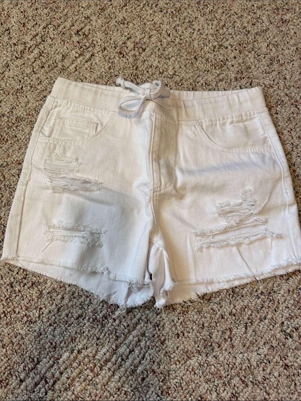 YMI White Distressed Denim Drawstring Shorts